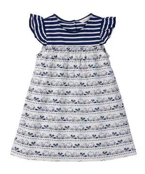 Beebay Mix-Media Elephant Print Dress Navy - 12-18 Months Beebay Mix-Media Elephant Print Dress Navy - 12-18 Months
