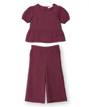 Beebay Pinstriped peplum co-ord set Maroon - 3 Years Beebay Pinstriped peplum co-ord set Maroon - 3 Years