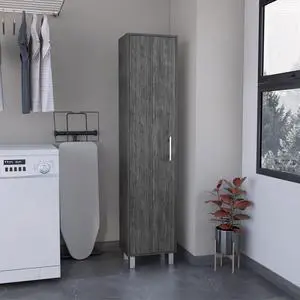 DEPOT E-SHOP Dryden Tall Narrow Storage Cabinet with 5-Tier Shelf and Broom Hangers, Smokey Oak DEPOT E-SHOP Dryden Tall Narrow Storage Cabinet with 5-Tier Shelf and Broom Hangers, Smokey Oak
