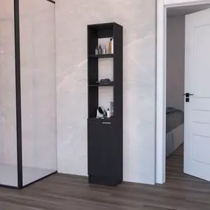 Brenda Linen Cabinet with 1 door, 3 open shelves and 2 hidden shelves Brenda Linen Cabinet with 1 door, 3 open shelves and 2 hidden shelves