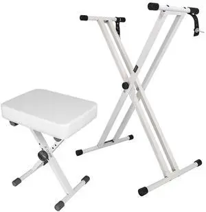 5 Core KS 2X WH+KBB WH HD Keyboard Stand Double X Style Piano Riser Adjustable Holder + Keyboard Stool Thick Padded Piano Bench - White 5 Core KS 2X WH+KBB WH HD Keyboard Stand Double X Style Piano Riser Adjustable Holder + Keyboard Stool Thick Padded Piano Bench - White