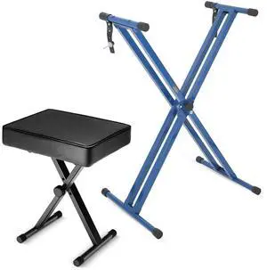 5 Core KS 2X BLU+KBB BLK HD Keyboard Stand Double X Style Piano Riser Adjustable Holder + Keyboard Stool Thick Padded Piano Bench - Blue 5 Core KS 2X BLU+KBB BLK HD Keyboard Stand Double X Style Piano Riser Adjustable Holder + Keyboard Stool Thick Padded Piano Bench - Blue