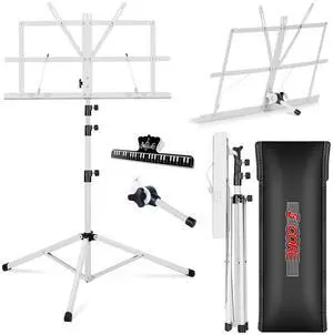 5 Core Music Stand For Sheet Music Portable Tripod Adjustable Folding Note Holder - White 5 Core Music Stand For Sheet Music Portable Tripod Adjustable Folding Note Holder - White
