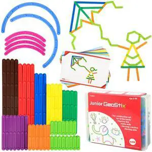 edxeducation Junior GeoStix - In Home Learning Toy for Early Math and Creativity - 200 Multicolored Construction Sticks - 30 Double-Sided Activity Cards - Geometric Manipulative edxeducation Junior GeoStix - In Home Learning Toy for Early Math and Creativity - 200 Multicolored Construction Sticks - 30 Double-Sided Activity Cards - Geometric Manipulative