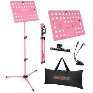 5 Core MUS FLD HD ACC PNK Music Stand For Sheet Music Height Adjustable Portable Folding with Light Clip for Guitar Players Violinists Cellists Pianists - Pink 5 Core MUS FLD HD ACC PNK Music Stand For Sheet Music Height Adjustable Portable Folding with Light Clip for Guitar Players Violinists Cellists Pianists - Pink