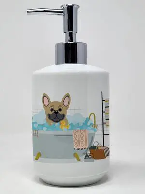 Cream French Bulldog in Bathtub Ceramic Soap Dispenser Hand Soap Dispenser Pump Bottles for Bathroom Kitchen, Empty Refillable Liquid Soap Container Cream French Bulldog in Bathtub Ceramic Soap Dispenser Hand Soap Dispenser Pump Bottles for Bathroom Kitchen, Empty Refillable Liquid Soap Container