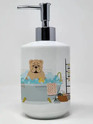 Fawn English Bulldog in Bathtub Ceramic Soap Dispenser Hand Soap Dispenser Pump Bottles for Bathroom Kitchen, Empty Refillable Liquid Soap Container Fawn English Bulldog in Bathtub Ceramic Soap Dispenser Hand Soap Dispenser Pump Bottles for Bathroom Kitchen, Empty Refillable Liquid Soap Container