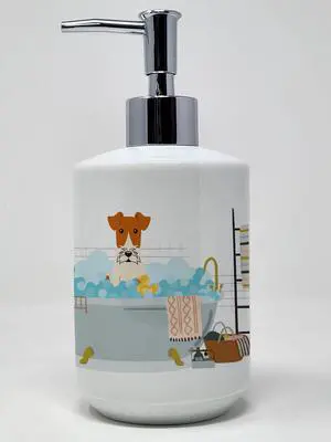 Wire Fox Terrier in Bathtub Ceramic Soap Dispenser Hand Soap Dispenser Pump Bottles for Bathroom Kitchen, Empty Refillable Liquid Soap Container Wire Fox Terrier in Bathtub Ceramic Soap Dispenser Hand Soap Dispenser Pump Bottles for Bathroom Kitchen, Empty Refillable Liquid Soap Container
