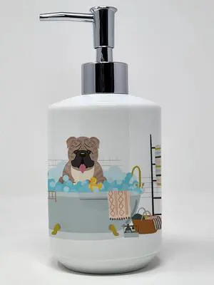 Grey Brindle English Bulldog in Bathtub Ceramic Soap Dispenser Hand Soap Dispenser Pump Bottles for Bathroom Kitchen, Empty Refillable Liquid Soap Container Grey Brindle English Bulldog in Bathtub Ceramic Soap Dispenser Hand Soap Dispenser Pump Bottles for Bathroom Kitchen, Empty Refillable Liquid Soap Container