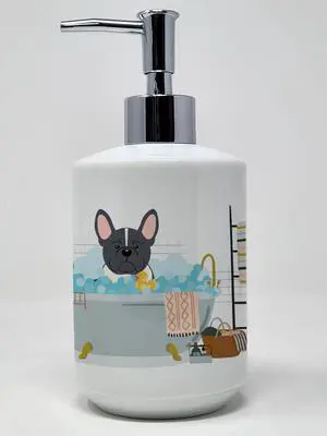 Black White French Bulldog in Bathtub Ceramic Soap Dispenser Hand Soap Dispenser Pump Bottles for Bathroom Kitchen, Empty Refillable Liquid Soap Container Black White French Bulldog in Bathtub Ceramic Soap Dispenser Hand Soap Dispenser Pump Bottles for Bathroom Kitchen, Empty Refillable Liquid Soap Container