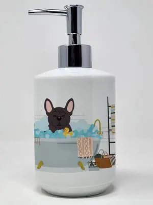 Brindle French Bulldog in Bathtub Ceramic Soap Dispenser Hand Soap Dispenser Pump Bottles for Bathroom Kitchen, Empty Refillable Liquid Soap Container Brindle French Bulldog in Bathtub Ceramic Soap Dispenser Hand Soap Dispenser Pump Bottles for Bathroom Kitchen, Empty Refillable Liquid Soap Container