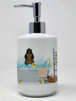 Black Tan Cocker Spaniel in Bathtub Ceramic Soap Dispenser Hand Soap Dispenser Pump Bottles for Bathroom Kitchen, Empty Refillable Liquid Soap Container Black Tan Cocker Spaniel in Bathtub Ceramic Soap Dispenser Hand Soap Dispenser Pump Bottles for Bathroom Kitchen, Empty Refillable Liquid Soap Container