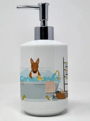 NEW Red Bull Terrier in Bathtub Ceramic Soap Dispenser Hand Soap Dispenser Pump Bottles for Bathroom Kitchen, Empty Refillable Liquid Soap Container NEW Red Bull Terrier in Bathtub Ceramic Soap Dispenser Hand Soap Dispenser Pump Bottles for Bathroom Kitchen, Empty Refillable Liquid Soap Container