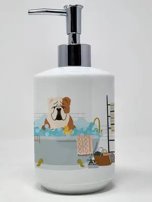 Fawn White English Bulldog in Bathtub Ceramic Soap Dispenser Hand Soap Dispenser Pump Bottles for Bathroom Kitchen, Empty Refillable Liquid Soap Container Fawn White English Bulldog in Bathtub Ceramic Soap Dispenser Hand Soap Dispenser Pump Bottles for Bathroom Kitchen, Empty Refillable Liquid Soap Container