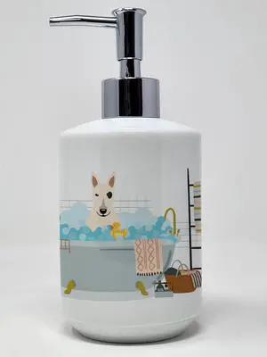 NEW White Bull Terrier in Bathtub Ceramic Soap Dispenser Hand Soap Dispenser Pump Bottles for Bathroom Kitchen, Empty Refillable Liquid Soap Container NEW White Bull Terrier in Bathtub Ceramic Soap Dispenser Hand Soap Dispenser Pump Bottles for Bathroom Kitchen, Empty Refillable Liquid Soap Container