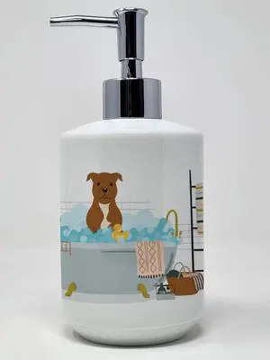 NEW Brown Staffordshire Bull Terrier in Bathtub Ceramic Soap Dispenser Hand Soap Dispenser Pump Bottles for Bathroom Kitchen, Empty Refillable Liquid Soap Container NEW Brown Staffordshire Bull Terrier in Bathtub Ceramic Soap Dispenser Hand Soap Dispenser Pump Bottles for Bathroom Kitchen, Empty Refillable Liquid Soap Container