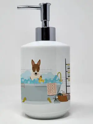 NEW Brindle Bull Terrier in Bathtub Ceramic Soap Dispenser Hand Soap Dispenser Pump Bottles for Bathroom Kitchen, Empty Refillable Liquid Soap Container NEW Brindle Bull Terrier in Bathtub Ceramic Soap Dispenser Hand Soap Dispenser Pump Bottles for Bathroom Kitchen, Empty Refillable Liquid Soap Container