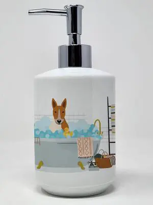 NEW Red White Bull Terrier in Bathtub Ceramic Soap Dispenser Hand Soap Dispenser Pump Bottles for Bathroom Kitchen, Empty Refillable Liquid Soap Container NEW Red White Bull Terrier in Bathtub Ceramic Soap Dispenser Hand Soap Dispenser Pump Bottles for Bathroom Kitchen, Empty Refillable Liquid Soap Container