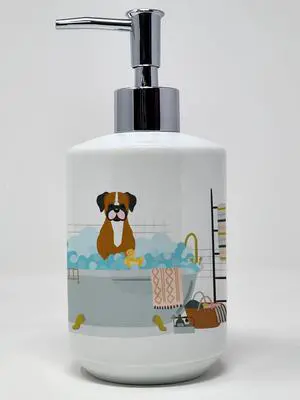 Flashy Fawn Boxer in Bathtub Ceramic Soap Dispenser Hand Soap Dispenser Pump Bottles for Bathroom Kitchen, Empty Refillable Liquid Soap Container Flashy Fawn Boxer in Bathtub Ceramic Soap Dispenser Hand Soap Dispenser Pump Bottles for Bathroom Kitchen, Empty Refillable Liquid Soap Container