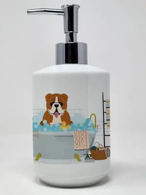 Red White English Bulldog in Bathtub Ceramic Soap Dispenser Hand Soap Dispenser Pump Bottles for Bathroom Kitchen, Empty Refillable Liquid Soap Container Red White English Bulldog in Bathtub Ceramic Soap Dispenser Hand Soap Dispenser Pump Bottles for Bathroom Kitchen, Empty Refillable Liquid Soap Container