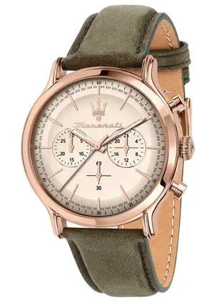 Maserati Epoca Chronograph Leather Strap Beige Dial Quartz R8871633007 100M Men's Watch Maserati Epoca Chronograph Leather Strap Beige Dial Quartz R8871633007 100M Men's Watch