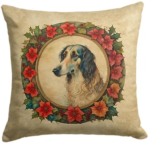 Borzoi Christmas Flowers Throw Pillow Machine Washable, Indoor Outdoor Decorative Pillow for Couch, Bed or Patio, 18Hx18W Borzoi Christmas Flowers Throw Pillow Machine Washable, Indoor Outdoor Decorative Pillow for Couch, Bed or Patio, 18Hx18W
