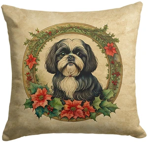 Shih Tzu Christmas Flowers Throw Pillow Machine Washable, Indoor Outdoor Decorative Pillow for Couch, Bed or Patio, 18Hx18W Shih Tzu Christmas Flowers Throw Pillow Machine Washable, Indoor Outdoor Decorative Pillow for Couch, Bed or Patio, 18Hx18W