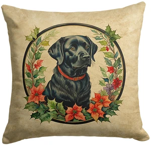 Labrador Retriever Christmas Flowers Throw Pillow Machine Washable, Indoor Outdoor Decorative Pillow for Couch, Bed or Patio, 18Hx18W Labrador Retriever Christmas Flowers Throw Pillow Machine Washable, Indoor Outdoor Decorative Pillow for Couch, Bed or Patio, 18Hx18W