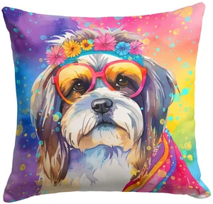 Shih Tzu Hippie Dawg Throw Pillow Machine Washable, Indoor Outdoor Decorative Pillow for Couch, Bed or Patio, 18Hx18W Shih Tzu Hippie Dawg Throw Pillow Machine Washable, Indoor Outdoor Decorative Pillow for Couch, Bed or Patio, 18Hx18W