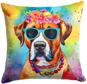 Boxer Hippie Dawg Throw Pillow Machine Washable, Indoor Outdoor Decorative Pillow for Couch, Bed or Patio, 18Hx18W Boxer Hippie Dawg Throw Pillow Machine Washable, Indoor Outdoor Decorative Pillow for Couch, Bed or Patio, 18Hx18W