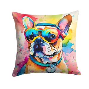French Bulldog Hippie Dawg Throw Pillow Machine Washable, Indoor Outdoor Decorative Pillow for Couch, Bed or Patio, 18Hx18W French Bulldog Hippie Dawg Throw Pillow Machine Washable, Indoor Outdoor Decorative Pillow for Couch, Bed or Patio, 18Hx18W
