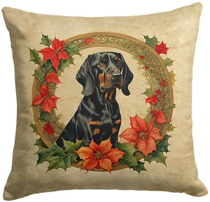 Black and Tan Coonhound Christmas Flowers Throw Pillow Machine Washable, Indoor Outdoor Decorative Pillow for Couch, Bed or Patio, 18Hx18W Black and Tan Coonhound Christmas Flowers Throw Pillow Machine Washable, Indoor Outdoor Decorative Pillow for Couch, Bed or Patio, 18Hx18W