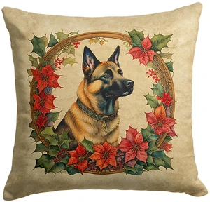 Belgian Malinois Christmas Flowers Throw Pillow Machine Washable, Indoor Outdoor Decorative Pillow for Couch, Bed or Patio, 18Hx18W Belgian Malinois Christmas Flowers Throw Pillow Machine Washable, Indoor Outdoor Decorative Pillow for Couch, Bed or Patio, 18Hx18W