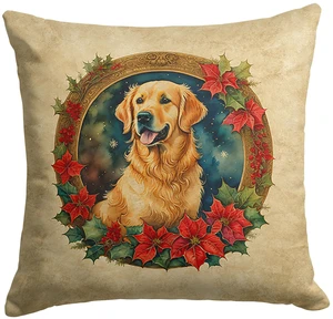 Golden Retriever Christmas Flowers Throw Pillow Machine Washable, Indoor Outdoor Decorative Pillow for Couch, Bed or Patio, 18Hx18W Golden Retriever Christmas Flowers Throw Pillow Machine Washable, Indoor Outdoor Decorative Pillow for Couch, Bed or Patio, 18Hx18W