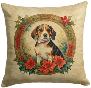 Beagle Christmas Flowers Throw Pillow Machine Washable, Indoor Outdoor Decorative Pillow for Couch, Bed or Patio, 18Hx18W Beagle Christmas Flowers Throw Pillow Machine Washable, Indoor Outdoor Decorative Pillow for Couch, Bed or Patio, 18Hx18W