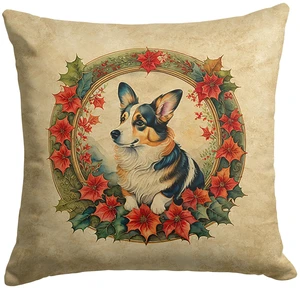 Corgi Christmas Flowers Throw Pillow Machine Washable, Indoor Outdoor Decorative Pillow for Couch, Bed or Patio, 18Hx18W Corgi Christmas Flowers Throw Pillow Machine Washable, Indoor Outdoor Decorative Pillow for Couch, Bed or Patio, 18Hx18W