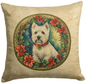 Westie Christmas Flowers Throw Pillow Machine Washable, Indoor Outdoor Decorative Pillow for Couch, Bed or Patio, 18Hx18W Westie Christmas Flowers Throw Pillow Machine Washable, Indoor Outdoor Decorative Pillow for Couch, Bed or Patio, 18Hx18W