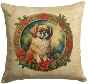 Tibetan Spaniel Christmas Flowers Throw Pillow Machine Washable, Indoor Outdoor Decorative Pillow for Couch, Bed or Patio, 18Hx18W Tibetan Spaniel Christmas Flowers Throw Pillow Machine Washable, Indoor Outdoor Decorative Pillow for Couch, Bed or Patio, 18Hx18W