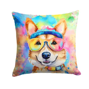 Corgi Hippie Dawg Throw Pillow Machine Washable, Indoor Outdoor Decorative Pillow for Couch, Bed or Patio, 18Hx18W Corgi Hippie Dawg Throw Pillow Machine Washable, Indoor Outdoor Decorative Pillow for Couch, Bed or Patio, 18Hx18W