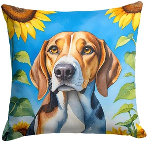 American Foxhound in Sunflowers Throw Pillow Machine Washable, Indoor Outdoor Decorative Pillow for Couch, Bed or Patio, 18Hx18W American Foxhound in Sunflowers Throw Pillow Machine Washable, Indoor Outdoor Decorative Pillow for Couch, Bed or Patio, 18Hx18W