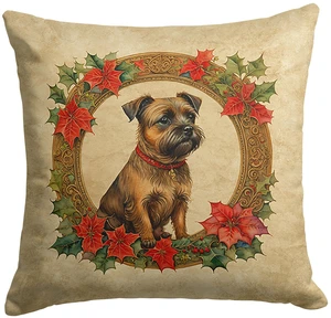 Border Terrier Christmas Flowers Throw Pillow Machine Washable, Indoor Outdoor Decorative Pillow for Couch, Bed or Patio, 18Hx18W Border Terrier Christmas Flowers Throw Pillow Machine Washable, Indoor Outdoor Decorative Pillow for Couch, Bed or Patio, 18Hx18W