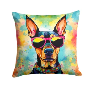 Doberman Pinscher Hippie Dawg Throw Pillow Machine Washable, Indoor Outdoor Decorative Pillow for Couch, Bed or Patio, 18Hx18W Doberman Pinscher Hippie Dawg Throw Pillow Machine Washable, Indoor Outdoor Decorative Pillow for Couch, Bed or Patio, 18Hx18W