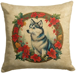 Alaskan Klee Kai Christmas Flowers Throw Pillow Machine Washable, Indoor Outdoor Decorative Pillow for Couch, Bed or Patio, 18Hx18W Alaskan Klee Kai Christmas Flowers Throw Pillow Machine Washable, Indoor Outdoor Decorative Pillow for Couch, Bed or Patio, 18Hx18W