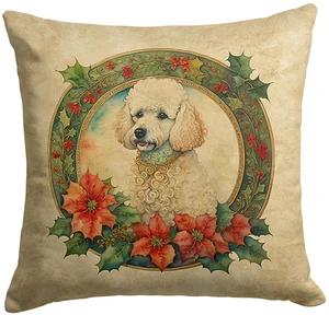 Poodle Christmas Flowers Throw Pillow Machine Washable, Indoor Outdoor Decorative Pillow for Couch, Bed or Patio, 18Hx18W Poodle Christmas Flowers Throw Pillow Machine Washable, Indoor Outdoor Decorative Pillow for Couch, Bed or Patio, 18Hx18W