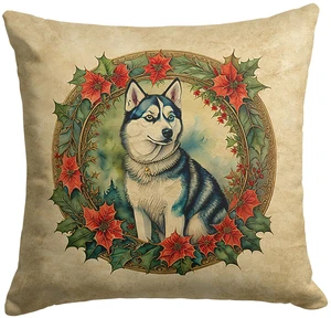 Siberian Husky Christmas Flowers Throw Pillow Machine Washable, Indoor Outdoor Decorative Pillow for Couch, Bed or Patio, 18Hx18W Siberian Husky Christmas Flowers Throw Pillow Machine Washable, Indoor Outdoor Decorative Pillow for Couch, Bed or Patio, 18Hx18W