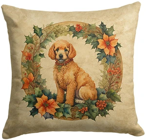 Poodle Christmas Flowers Throw Pillow Machine Washable, Indoor Outdoor Decorative Pillow for Couch, Bed or Patio, 18Hx18W Poodle Christmas Flowers Throw Pillow Machine Washable, Indoor Outdoor Decorative Pillow for Couch, Bed or Patio, 18Hx18W