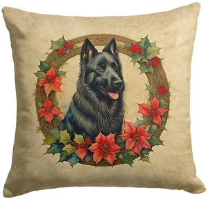 Belgian Sheepdog Christmas Flowers Throw Pillow Machine Washable, Indoor Outdoor Decorative Pillow for Couch, Bed or Patio, 18Hx18W Belgian Sheepdog Christmas Flowers Throw Pillow Machine Washable, Indoor Outdoor Decorative Pillow for Couch, Bed or Patio, 18Hx18W