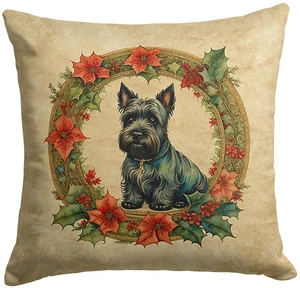 Scottish Terrier Christmas Flowers Throw Pillow Machine Washable, Indoor Outdoor Decorative Pillow for Couch, Bed or Patio, 18Hx18W Scottish Terrier Christmas Flowers Throw Pillow Machine Washable, Indoor Outdoor Decorative Pillow for Couch, Bed or Patio, 18Hx18W