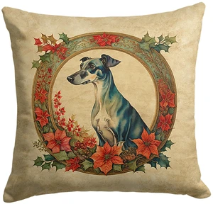 Greyhound Christmas Flowers Throw Pillow Machine Washable, Indoor Outdoor Decorative Pillow for Couch, Bed or Patio, 18Hx18W Greyhound Christmas Flowers Throw Pillow Machine Washable, Indoor Outdoor Decorative Pillow for Couch, Bed or Patio, 18Hx18W