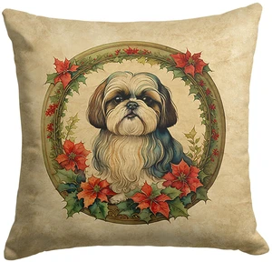 Shih Tzu Christmas Flowers Throw Pillow Machine Washable, Indoor Outdoor Decorative Pillow for Couch, Bed or Patio, 18Hx18W Shih Tzu Christmas Flowers Throw Pillow Machine Washable, Indoor Outdoor Decorative Pillow for Couch, Bed or Patio, 18Hx18W